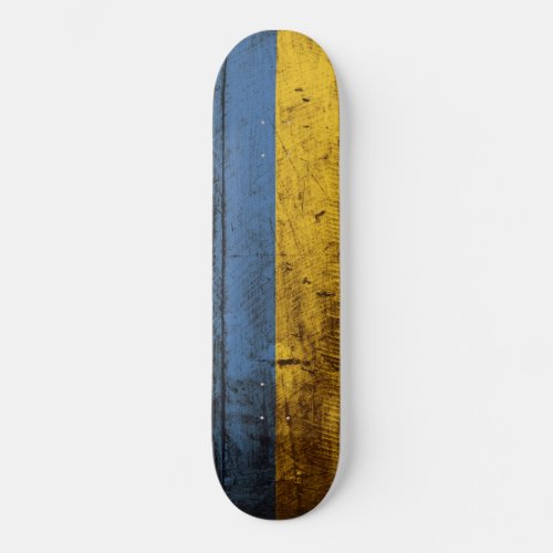 Ukraine Flag on Old Wood Grain Skateboard Deck
