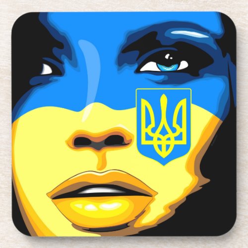 Ukraine Flag painted on Beautiful Girl Portrait  Beverage Coaster