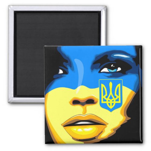 Ukraine Flag painted on Beautiful Girl Portrait Magnet