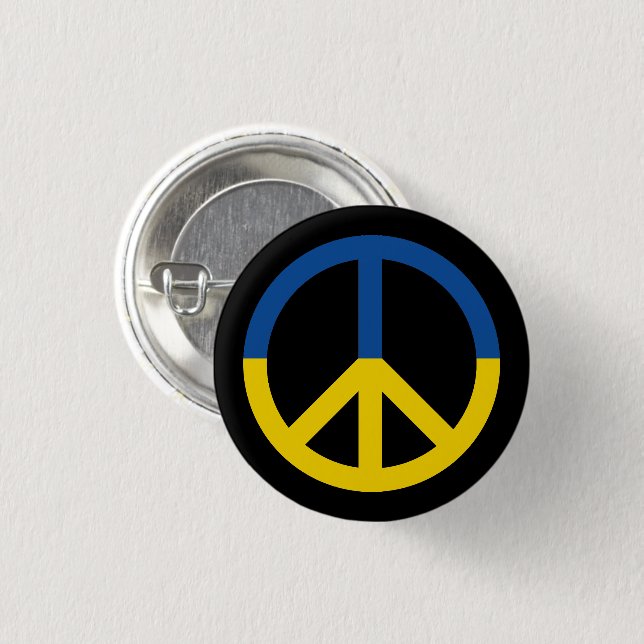 Ukraine flag peace symbol black button (Front & Back)