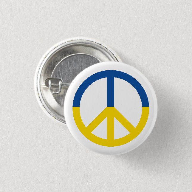 Ukraine flag peace symbol white button (Front & Back)