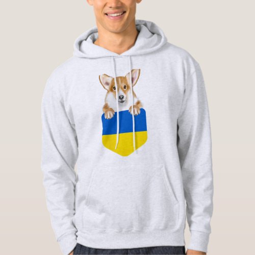 Ukraine Flag Pembroke Welsh Corgi Dog In Pocket Hoodie