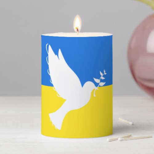 Ukraine Flag Pillar Candle Peace Dove