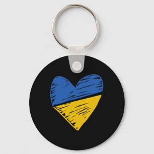 Ukraine Flag Scribbled Heart Coloured Blue Yellow Keychain