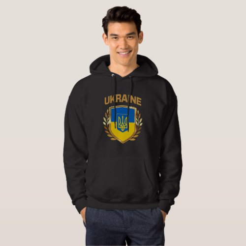 Ukraine Flag Shield  Emblem Hoodie