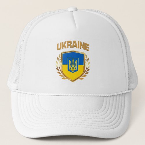 Ukraine Flag Shield  Emblem Trucker Hat