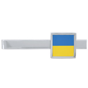 Ukraine flag silver finish tie bar