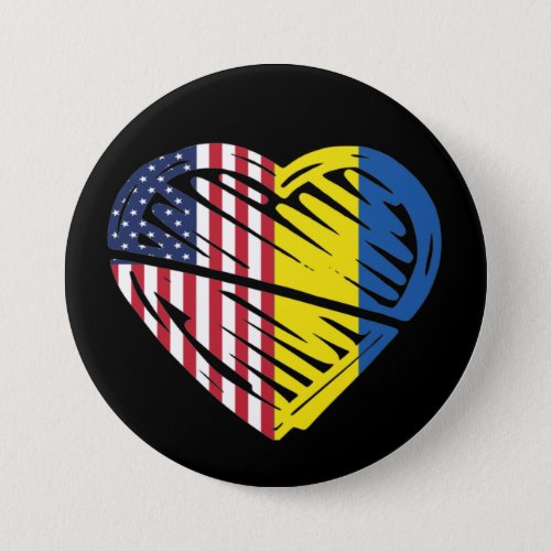 Ukraine Flag Solidarity USA American Flag Heart Button