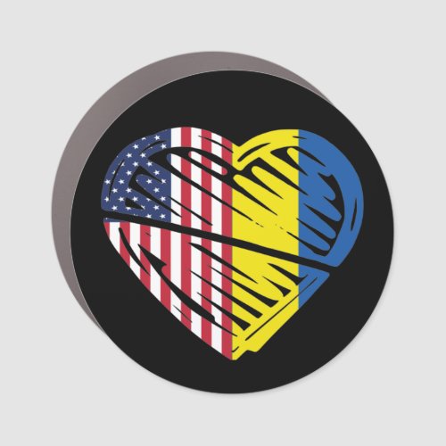 Ukraine Flag Solidarity USA American Flag Heart Car Magnet
