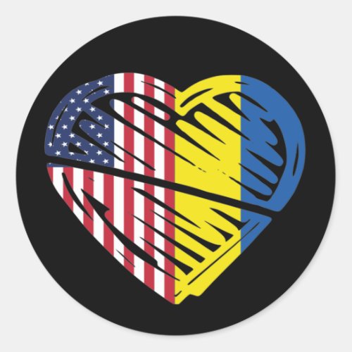 Ukraine Flag Solidarity USA American Flag Heart Classic Round Sticker