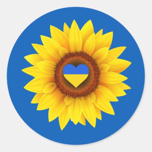 Ukraine Flag Sunflower  Heart blue  yellow C Classic Round Sticker