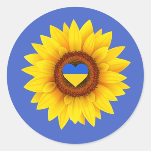 Ukraine Flag Sunflower  Heart blue  yellow Classic Round Sticker