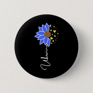 Ukraine Flag Sunflower Heart Button