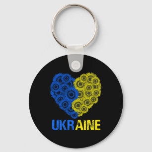 Ukraine Flag Sunflower Heart Vintage Ukrainian Lov Keychain