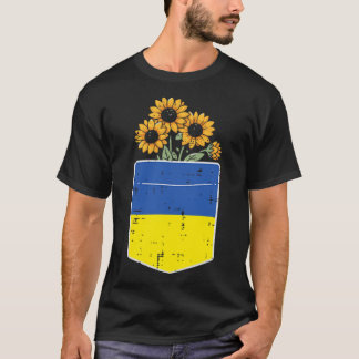 Ukraine Flag Sunflower Pocket Ukrainian Women Girl T-Shirt
