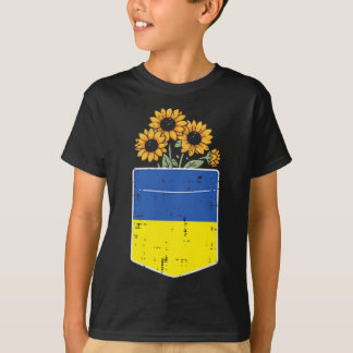 Ukraine Flag Sunflower Pocket Ukrainian Women Girl T-Shirt