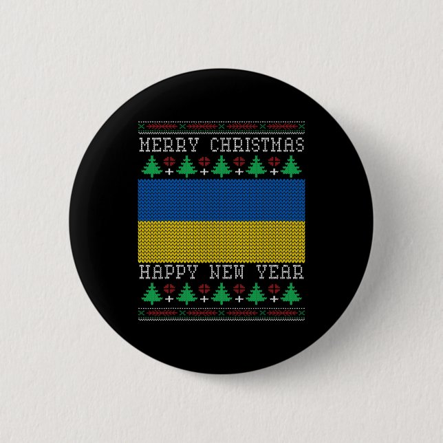 Ukraine Flag Ugly Christmas  Button (Front)