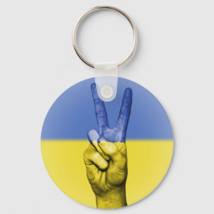 Ukraine Flag V Hand Peace and Love Keychain