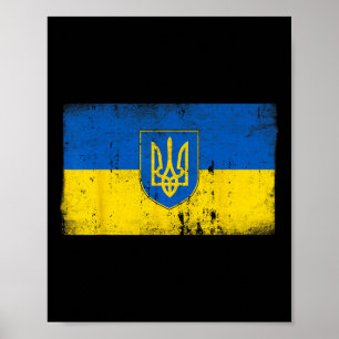 Ukraine Flag Vintage Ukrainian Military Emblem Sym Poster