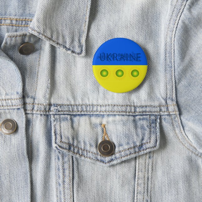 Ukraine Flag w Sunflowers  Button (In Situ)