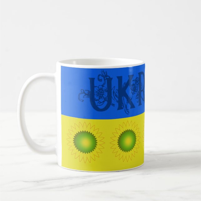 Ukraine Flag w Sunflowers  Coffee Mug (Left)