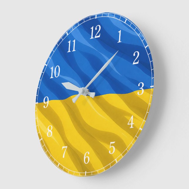 Ukraine Flag Wall Clock — Waving Flag Design (Angle)