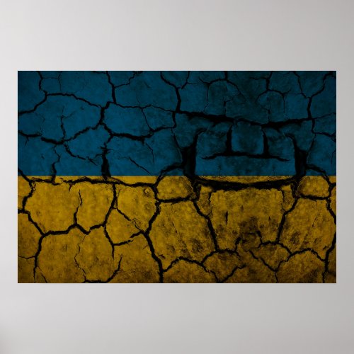 Ukraine flag with cracks poster