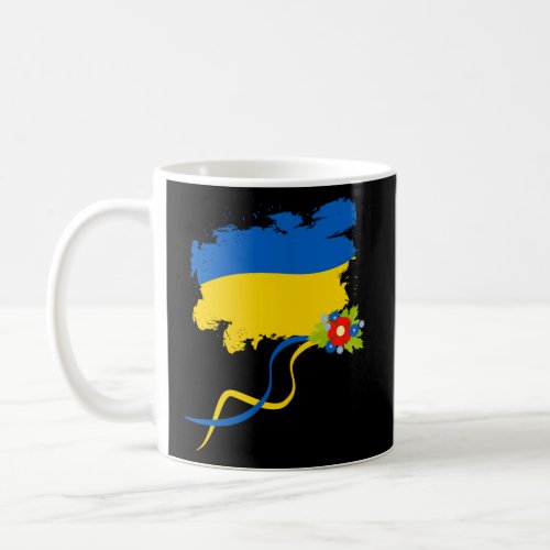 Ukraine Flag With Folk Flowers Ukrainian Pride  Coffee Mug