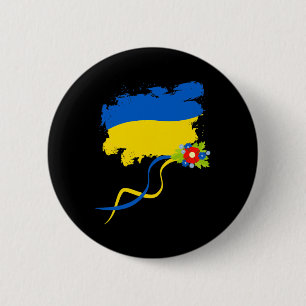 Ukraine Flag With Folk Flowers Ukrainian Pride Ret Button
