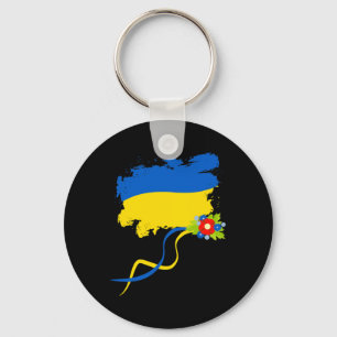 Ukraine Flag With Folk Flowers Ukrainian Pride Ret Keychain