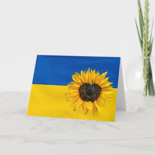 Ukraine Flag With Heart Sunflower Card