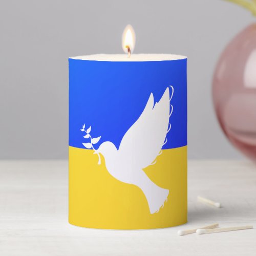Ukraine Flag with Peace Dove Pillar Candle Freedom