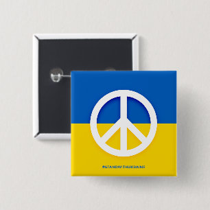 Ukraine Flag with Peace Symbol Button