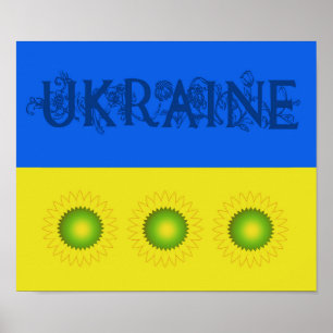 Ukraine Flag with Sunflowers Poster
