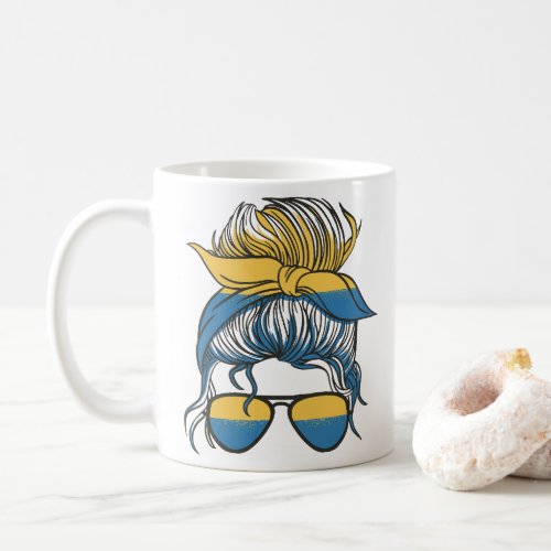 Ukraine flag woman messy bun design coffee mug