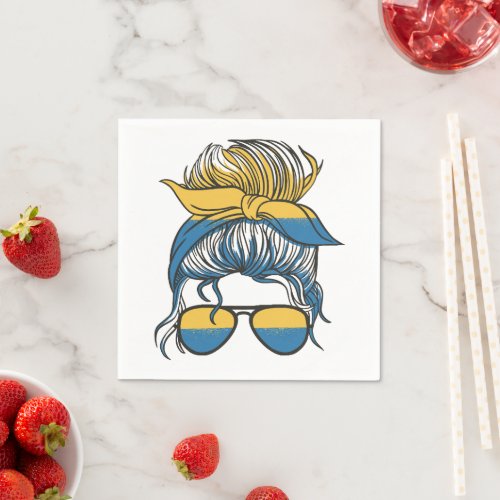 Ukraine flag woman messy bun design napkins