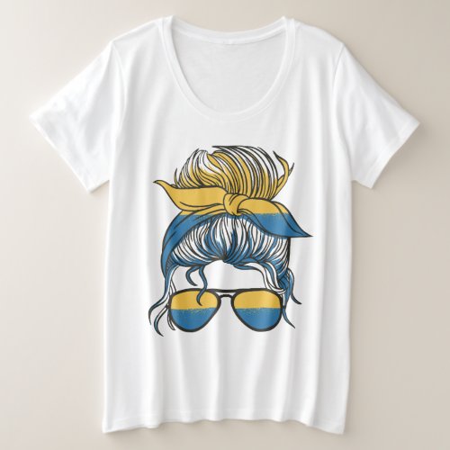 Ukraine flag woman messy bun design plus size T_Shirt