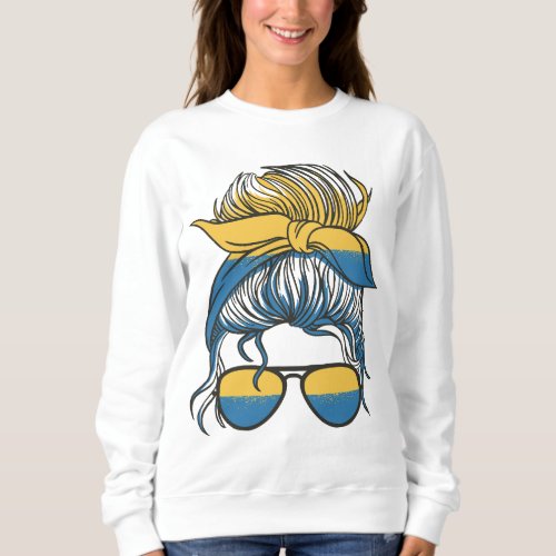 Ukraine flag woman messy bun design sweatshirt