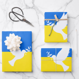 Ukraine Flag Wrapping Paper Sheets Peace Dove