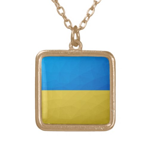 Ukraine flag yellow blue geometric pattern mesh gold plated necklace