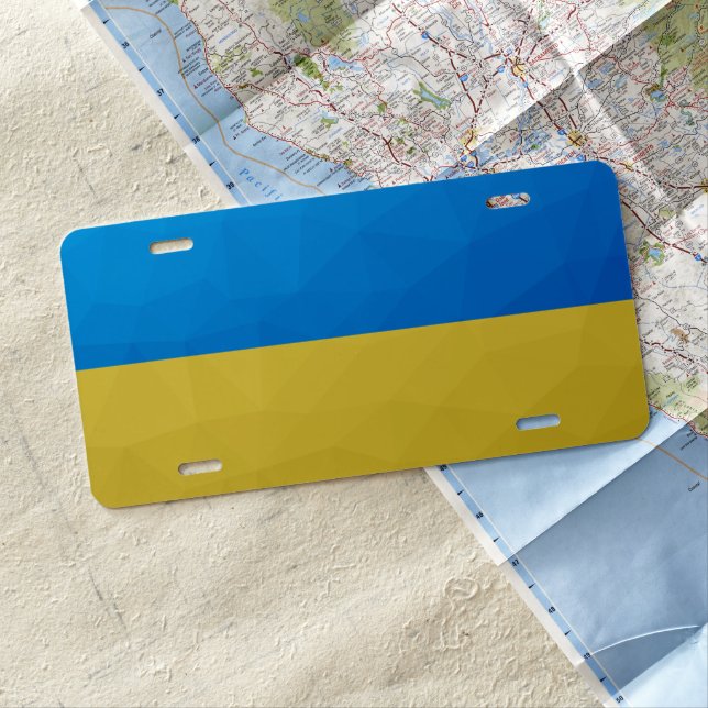 Ukraine flag yellow blue geometric pattern mesh license plate (In Situ)