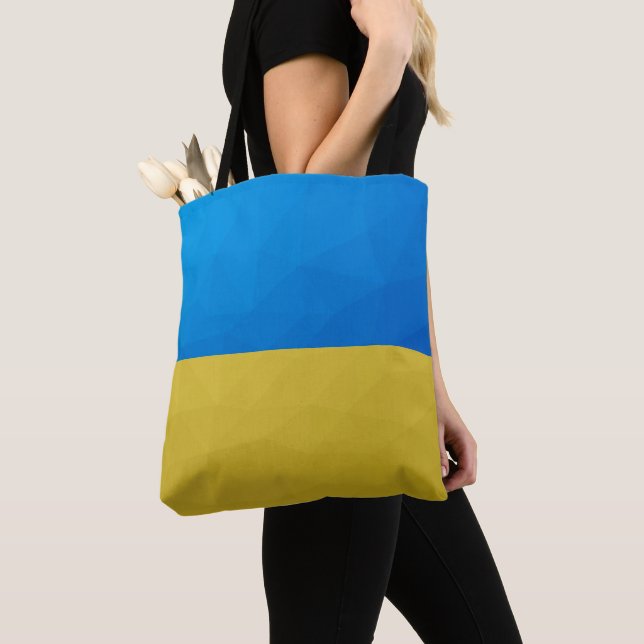 Ukraine flag yellow blue geometric pattern mesh tote bag (Close Up)