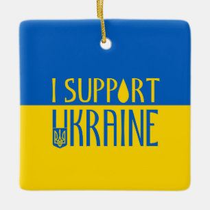 Ukraine flag yellow blue support teardrop emblem ceramic ornament