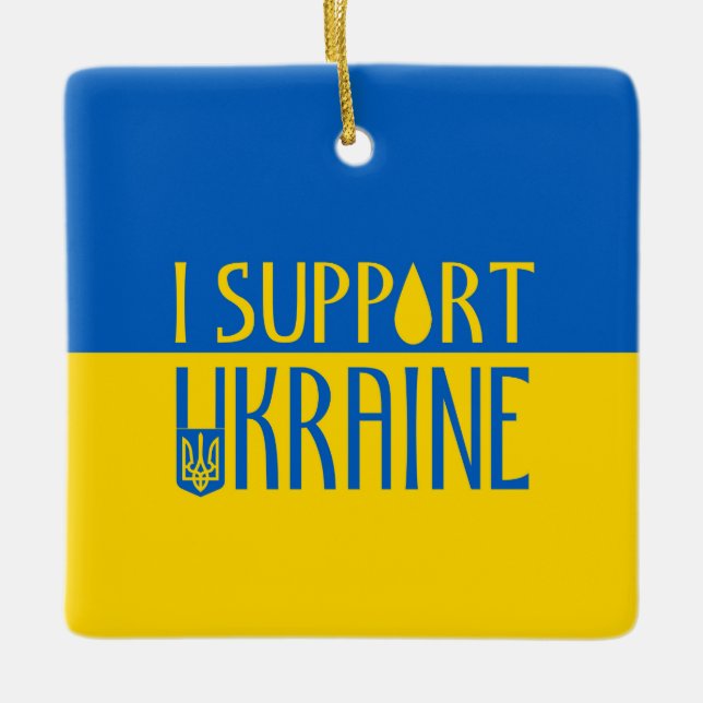 Ukraine flag yellow blue support teardrop emblem ceramic ornament (Front)