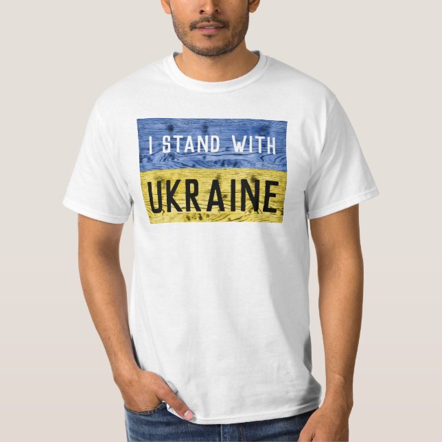 Ukraine flag yellow blue wood texture custom text T-Shirt (Front)