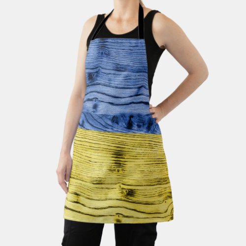 Ukraine flag yellow blue wood texture pattern apron