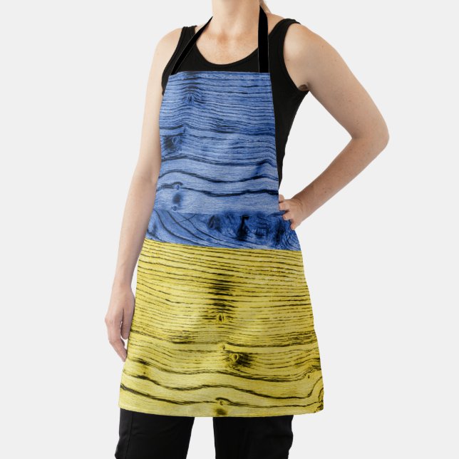 Ukraine flag yellow blue wood texture pattern apron (Insitu)
