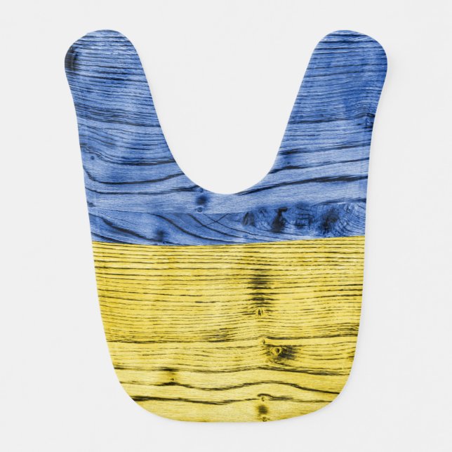 Ukraine flag yellow blue wood texture pattern baby bib (Front)
