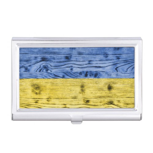 Ukraine flag yellow blue wood texture pattern business card case