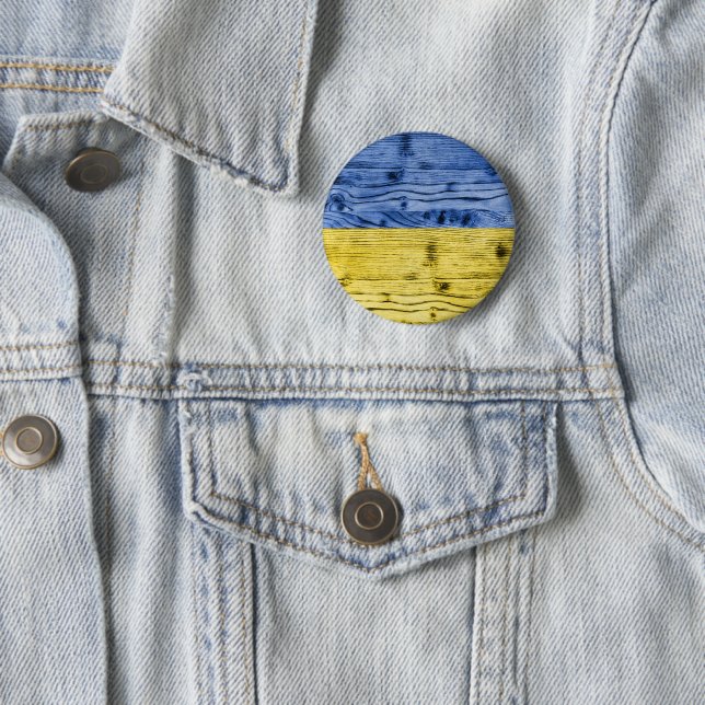 Ukraine flag yellow blue wood texture pattern button (In Situ)
